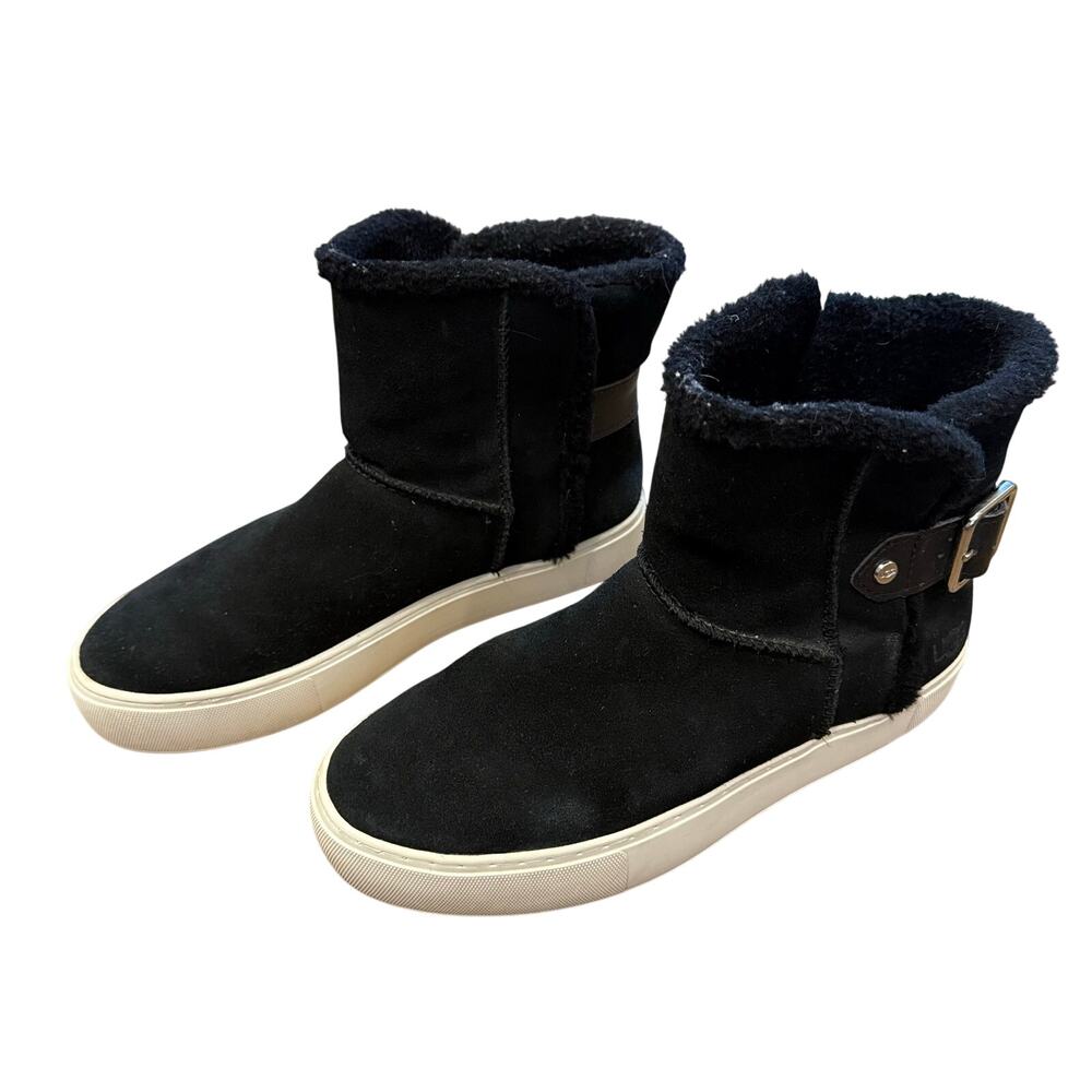 UGG Aika Boots Women's 7 Black White Suede Shearling Lined Platform Sneakers